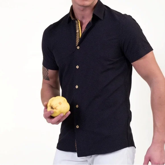 mens black and gold dress shirt Men's Floral 2-Tone Black & Gold Embroidered Western Shirt main image 0